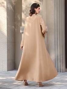 Graceveil Solid Color Loose Fit Long Sleeve Jacket With 3D Floral Decor, Elegant Everyday Wear For Women - Khaki - View 2