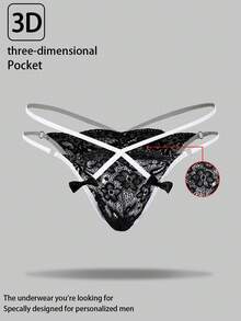 1pc Men's Black Sexy Lace Bowknot Ribbon Thong Underwear - Black - View 1