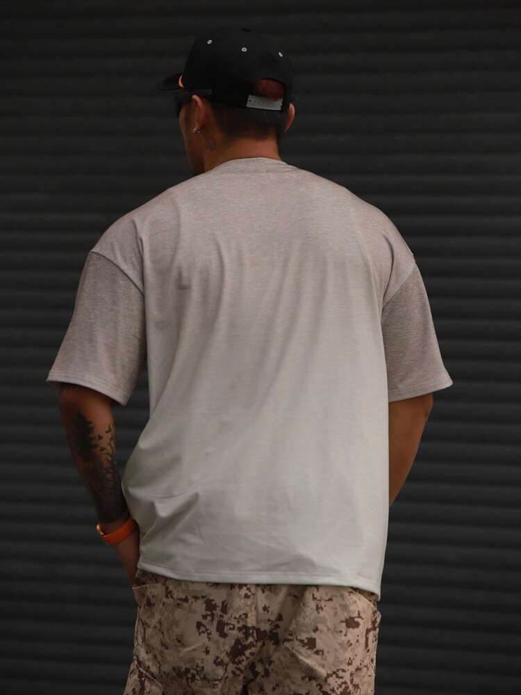 Men's Letter Print Ombre Loose T-Shirt, Summer