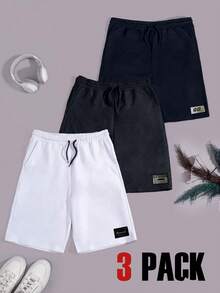 RueChic Men 3pcs Pack Drawstring Label Detailed Regular Shorts - Multicolor - View 1