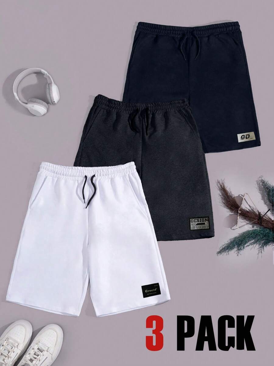 RueChic Men 3pcs Pack Drawstring Label Detailed Regular Shorts - Multicolor - View 1