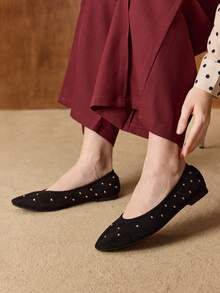 MOTF WOMEN STUDDED PU LEATHER FLATS VALENTINE'S DAY - Black - View 1