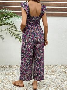 Boho Mama Maternity Ditsy Floral Ruffle Trim Jumpsuit, Summer Vacation - Multicolor - View 2