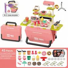 多功能儿童过家家烧烤摊，包含糖果车和其他过家家玩具，逼真的烧烤和快餐车厨房玩具，以及儿童互动过家家玩具。 - 彩色 - 查看 3