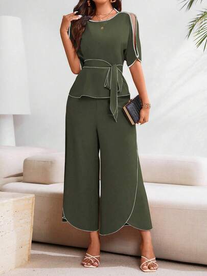 SHEIN Clasi 2 Stücke Damen elegantes Farbblock minimalistisches Lässig outfit