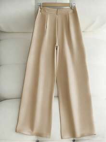 Franclia Petite Quần dài nữ màu trơn, kiểu dáng tối giản, thoải mái, thích hợp mặc hàng ngày. - Màu Khaki - Xem 2