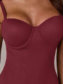 SHEIN BAE Fashionable & Elegant Bodysuit With Cup Design - Burgundy - View 3