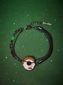 Rick and Morty X SHEIN 跨境热销锌合金卡通动物图案印花吊坠，链条和黑色绳子组合手链，小众高端感，简约大气，适合各种派对、音乐会、节日等场合。 - 槍黑色 - 查看 2