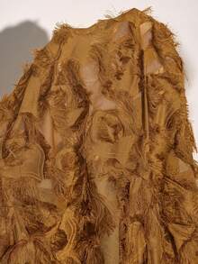 SHEIN LUNE 大码女式半透明羽毛流苏设计激光切割雪纺休闲宽松衬衫，适合派对、户外活动、感恩节、新年、冬季、圣诞节、生日、新年夜外出、度假、派对等场合。 - 棕色 - 查看 8