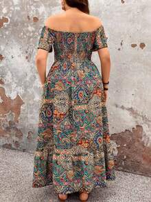 SHEIN Tall CURVE Plus Size Minimalist Print Off-Shoulder Dress - Multicolor - View 2