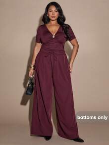 SHEIN BAE 大码女式紫色高腰阔腿裤，长裤，春夏款 - 紫色 - 查看 5