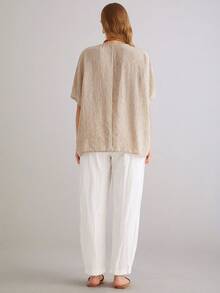 Parysyn 大码梭织休闲宽松夏季衬衫 - 卡其色 - 查看 3