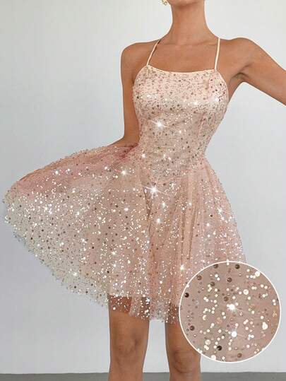 Siren Gaze Women's Fashionable Party Sequin Mesh Camisole Mini Dress