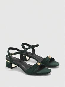 CUCCOO BIZCHIC Women's Round Toe Sandals, French Elegant Goddess Style Strap Thick Heel High Heels, Suitable For Dresses In Summer Summer Shoes - Green - View 7