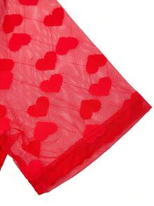 Men's Heart Print Mesh Round Neck Short Sleeve Base Layer Top - Multicolor - View 6