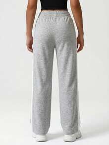 RueChic Contrast Side Seam Drawstring Waist Joggers - Grey - View 2