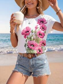 Sylviya Casual Simple Design Round Neck Blouse For Women, Suitable For Summer - White - View 5