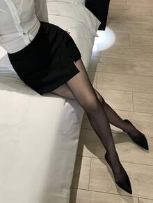 FRIFUL Women's Fashionable Versatile Mesh Tight Leggings For Daily Wear - Black - View 2