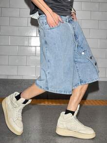 ROMWE MEN Street Life Men's Distressed Blue Denim Shorts - Blue - View 8