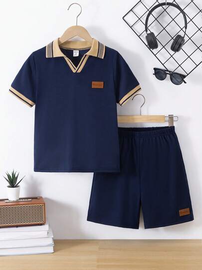 Set de 2 piezas de camiseta de manga corta y pantalones cortos deportivos, casuales y elegantes para niños mayores, adecuado para salidas diarias, reuniones, viajes y otras ocasiones, ideal para el verano