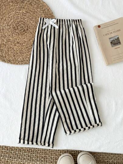 1pc Young BoyWide Leg Striped Casual Pants, Spring/Summer