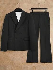 HUEFORM Men's Black Woven Twill Business Formal Suit Men Double Breasted Suit Men S Office Clothes Man Suit Men Suits Black Formal Wear Old Money,Daily Leisure, Weekend Trips, Outdoor Activities, Travel Expeditions, Relaxed Work Environments Or Semi-Formal Occasions, Boyfriend/Husband Gift, Anniversary /Birthday Gift Party Summer Vacation Holiday, Wedding,Spring To Summer Men Suits With Bell Bottoms - Black - View 5