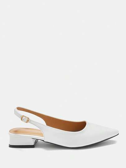 CUCCOO CURVES 女鞋 宽楦 时尚尖头粗跟 米色 后跟系带 简约经典 日常舒适 加厚高跟女鞋 大码女鞋