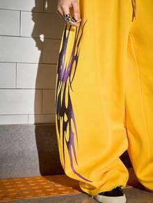 ROMWE MEN Grunge Punk Pantalones de chándal casuales con estampado de colores brillantes para hombres - Amarillo - Ver 4