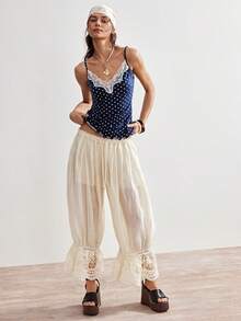 Bohemela Casual Knit Women's Polka Dot & Lace Patchwork Camisole Top - Blue - View 7