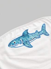 ROMWE Avant Y2K Sexy Shark Beaded Embroidery Cropped Bustier Top - White - View 3