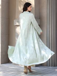 Yasmyna Women's Green Woven Jacquard Collar Elegant Arabic Abaya, Spring/Summer - Green - View 2