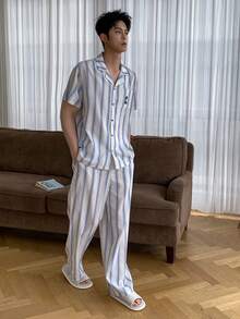 DAZY Ensemble pyjama homme à imprimé floral, manches courtes et pantalon, printemps/été - Multicolore - Voir 4