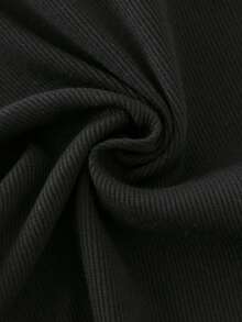 Vestido ajustado de punto acanalado con botones, cuello de contraste y bordado de mariposa para niña preadolescente, vestidos de verano en negro y blanco - Negro - Ver 8