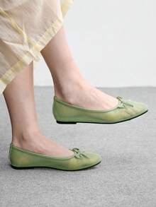 CUCCOO BIZCHIC Women's Casual Versatile Minimalist Bow Decor Flat Loafers For Christmas Spring Shoes - tender green mesh yarn - View 3