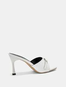 CUCCOO BIZCHIC Women's Simple Fashion Square Toe Stiletto Sandals - White - View 9