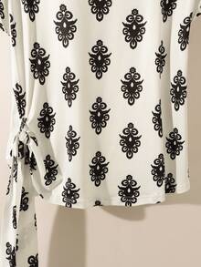 GlowEve 女士时尚圆领条纹休闲日常假日外出印花圆领无袖蝴蝶结短袖T恤，春夏款 - 彩色 - 查看 7