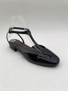 CUCCOO DOLLMOD 女士方头舒适时尚T字带黑色平底鞋，休闲通勤优雅复古风，适合春季、工作、婚礼等场合。 - 巧克力棕 - 查看 14