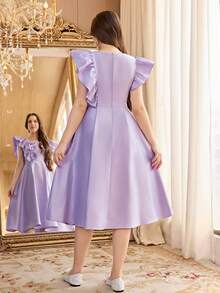 SHEIN Đầm công chúa dáng chữ A màu tím sang trọng, thanh lịch với bèo nhún dành cho thiếu nữ. - Màu tím hoa cà - Xem 2