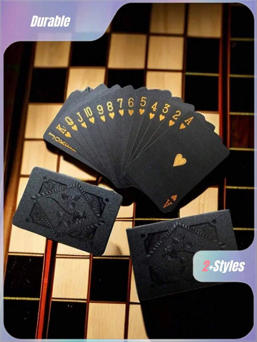 1套54张彩色黑金卡牌游戏卡牌组防水多人游戏卡牌套装魔术包装结婚派对生日节日棋盘游戏礼品收藏 - 黑色 - 查看 1