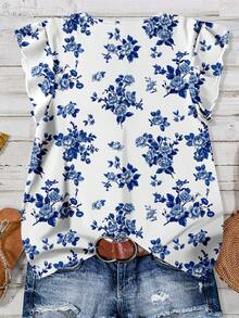 EMERY ROSE 大码蓝白碎花休闲衬衫，适合夏季穿着 - 彩色 - 查看 2