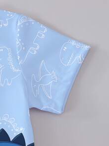 一套男童休闲趣味卡通恐龙印花短袖圆领T恤和短裤套装，夏季 - 彩色 - 查看 5