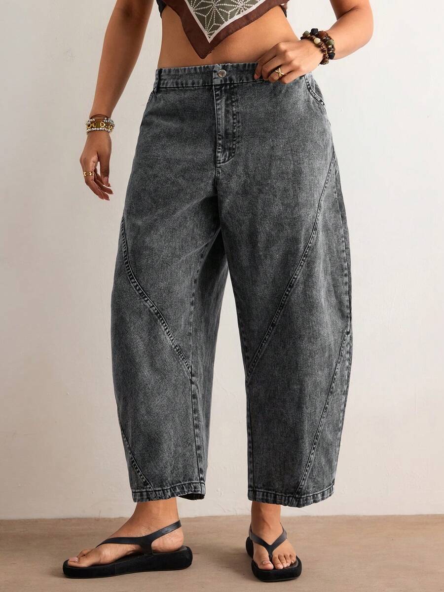 Freevana Quần jeans ống rộng lửng màu trắng, kiểu dáng thoải mái, đa năng, phong cách retro bohemian mới năm 2026, cạp cao, dáng suông ôm sát tôn dáng dành cho nữ. - màu đen - Xem 1