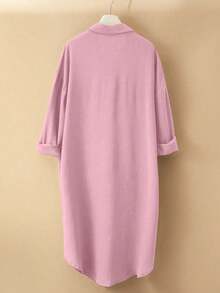 GlowEve 女士休闲日常办公通勤简约纯色长袖宽松长衬衫，春秋季 - 粉色 - 查看 2