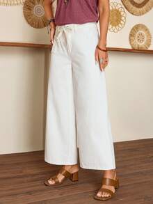 EMERY ROSE Women's Fashion Casual Loose Fit Cropped Wide Leg Jeans - White - View 5