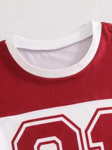 SHEIN Set de 2 piezas de camiseta y pantalón cargo informal para niñas preadolescentes, con camiseta de manga corta y cuello redondo con bordado de mariposa y pantalones, conjunto de moda para primavera/verano - Rojo - Ver 7