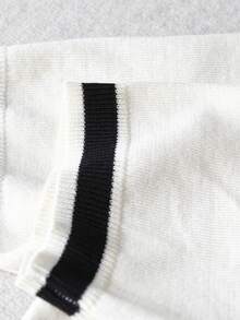 SHEIN Franclia 女士休闲V领短袖条纹针织上衣 - 杏色 - 查看 8