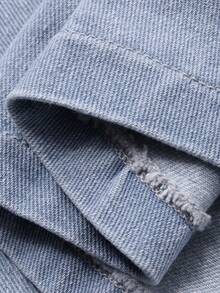 DAZY Men's Letter Print Short Sleeve Washed Denim Jacket, Summer - Blue - View 9