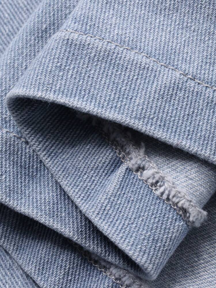 Men's Letter Print Short Sleeve Washed Denim Jacket, Summer