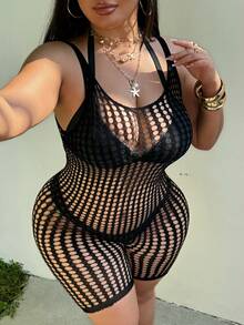 Swim SXY Women's Sexy Hollow Out Sleeveless Romper - Black - View 3