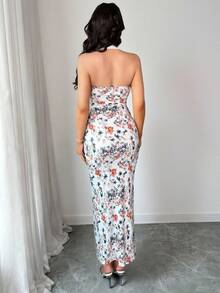 Vavine Vestido ajustado con estampado floral, escote halter y espalda descubierta para mujer - Multicolor - Ver 2
